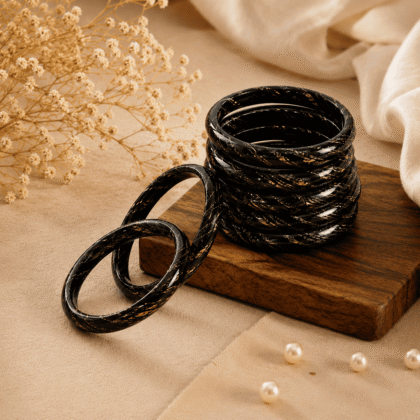Black Marble Glitter Lac Bangles