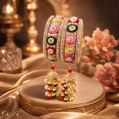 Premium Floral Stone Designer Metal Bangles Set