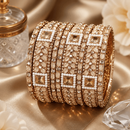 Rose Gold Pearl Crystal Designer Bangles