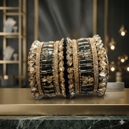 Royal Emerald & Champagne Crystal Bridal Bangle Set